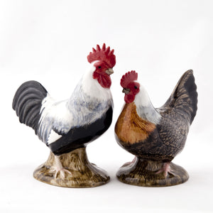 Salero y pimentero en forma de gallo y gallina Dorking