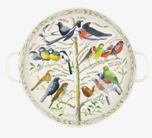 Cargar imagen en el visor de la galería, Bandeja redonda de lata con dibujo de pájaros