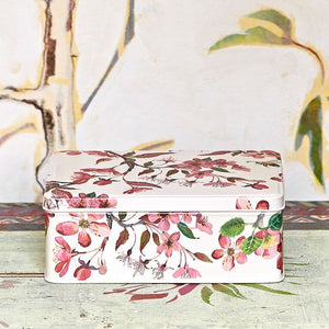 Caja de lata rectangular con diseño del flores de almendro
