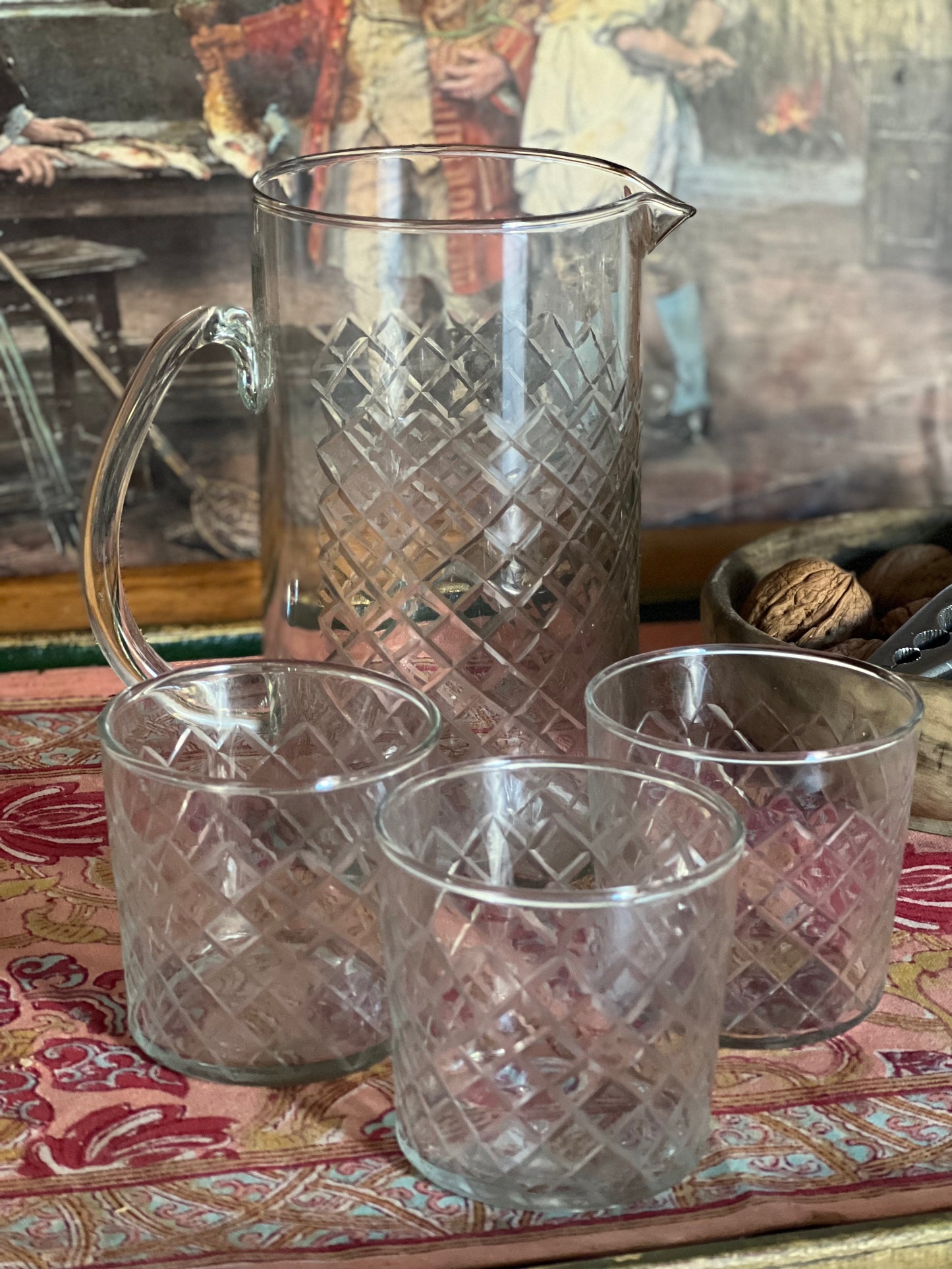 Jarra y vasos de cristal tallado