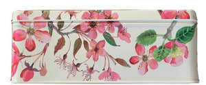 Caja de lata rectangular con diseño del flores de almendro