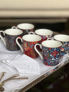 Set de seis tazas de café diseño William Morris