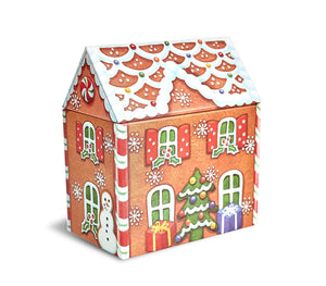 Caja rectangular de lata con diseño de casita de Gingerbread