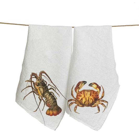 Trapos de cocina de lino con estampado de una nécora y bogavante