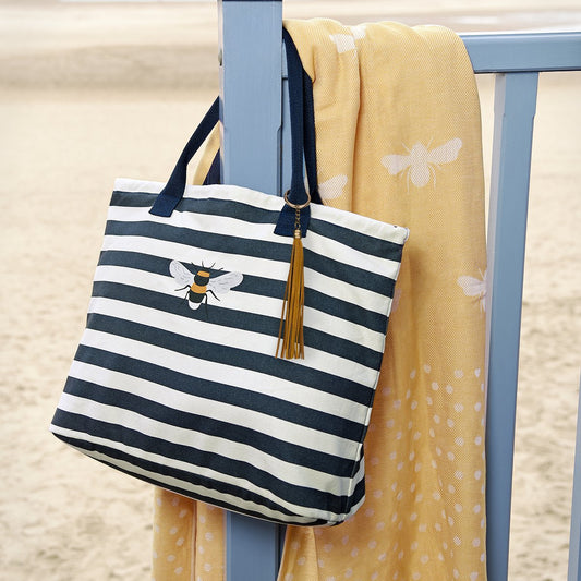 Bolso a rayas con diseño de abeja