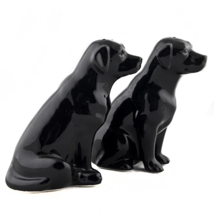 Salero y pimentero con forma de labradores negros