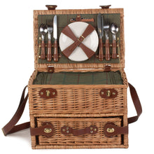 Cargar imagen en el visor de la galería, Cesta de pic-nic para cuatro personas en mimbre y tweed